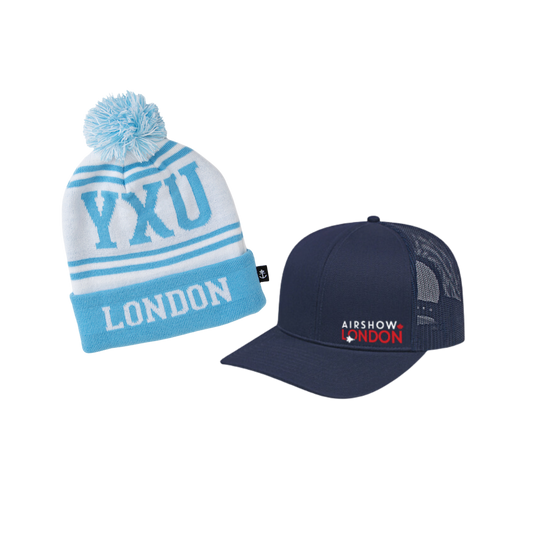 SPECIAL BUNDLE DEAL! AIRSHOW LONDON Mesh-Back Baseball Hat x YXU Blue Toque